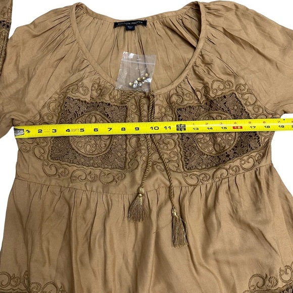 Boston Proper Boho Embroidered Top Or Mini Dress SZ Medium Camel Beaded NWOT - Picture 6 of 9